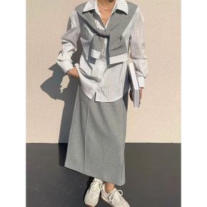 3종SET 오버핏 스트라이프패턴 셔츠+ 밴딩 스커트 + 페이크 숄 G6SSE014P_P416992136