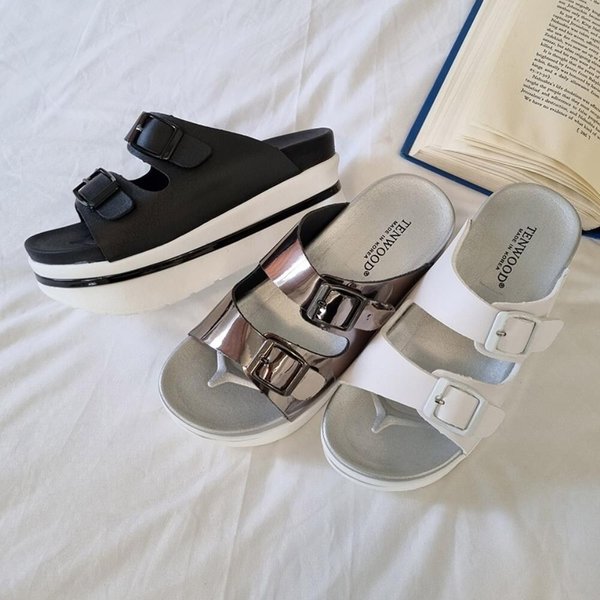 [옷자락] 여성 여름 더블 스트랩 사각버클 플랫폼 키높이 샌들