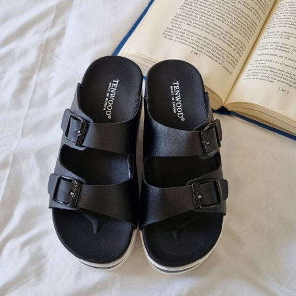 [옷자락] 여성 여름 더블 스트랩 사각버클 플랫폼 키높이 샌들