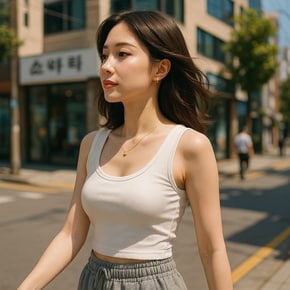 여름 여성 민소매 나시티 라운드 슬림 크롭 무지 티셔츠 ODM-WMSLV2
