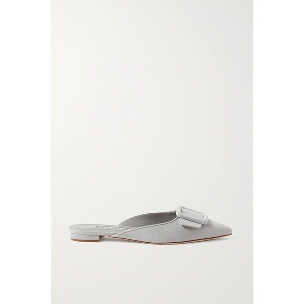 Maysale Buckled Suede Point-toe Flats 라이트 그레이