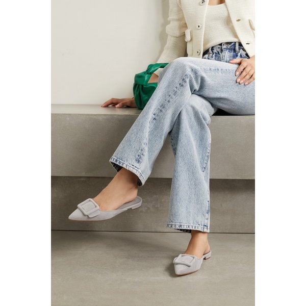 Maysale Buckled Suede Point-toe Flats 라이트 그레이