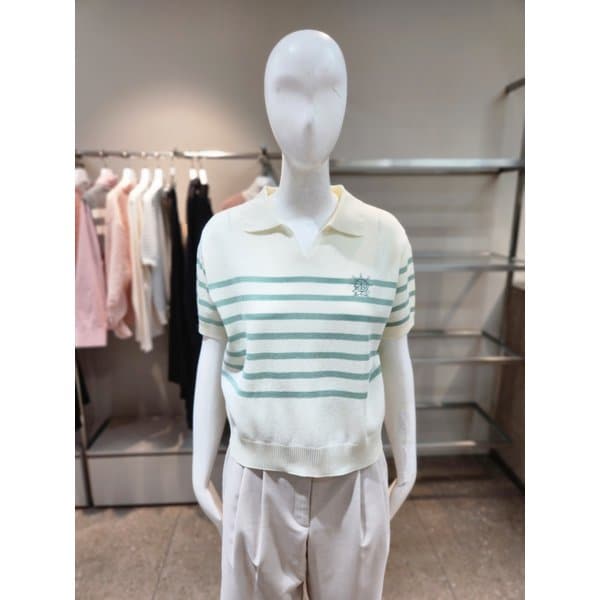 [여주점] [나이스클랍] 스트라이프 카라 니트 탑 A262PWK414