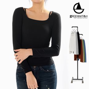 보온력 스퀘어넥 약기모 크롭티 슬림핏 요가복 zy498