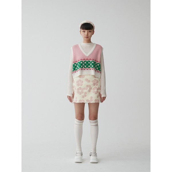 BARI WOOL FLOWER KNIT VEST_PINK&GREEN