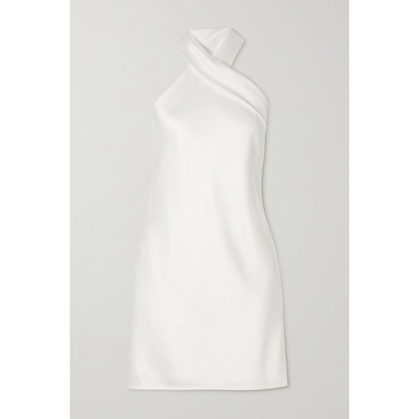 Pandora Tie-detailed Satin Halterneck Mini Dress 화이트