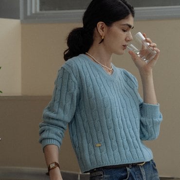 틸아이다이 Cashmere blended cable knit_Sky blue