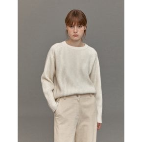 CASHMERE RIBBED BASIC KNIT (CREAM)