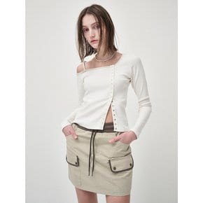 Cargo Banding Mini Skirt, Khaki Beige