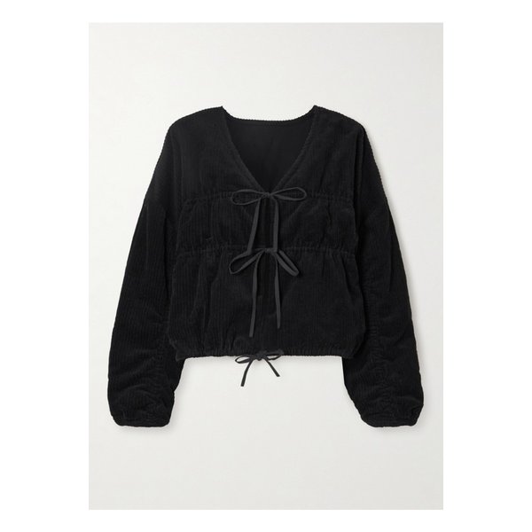 데이지 스튜디오 리버서블 타이 프론트 퀼팅  코튼 코듀로이 재킷 블랙 1647597340897085