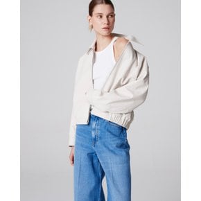 Italian vegetable Lambskin Semi crop bomber JK_Cream