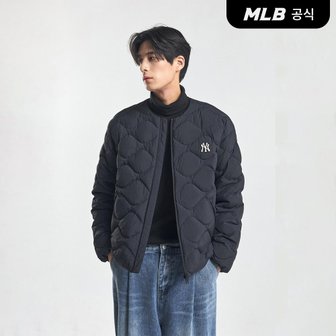 MLB [코리아공식] 베이직 U넥 경량 숏패딩 NY (Black)