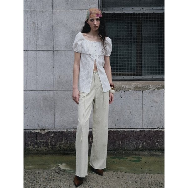 Frayed Embroidered Pocket Denim Pants, Light Khaki