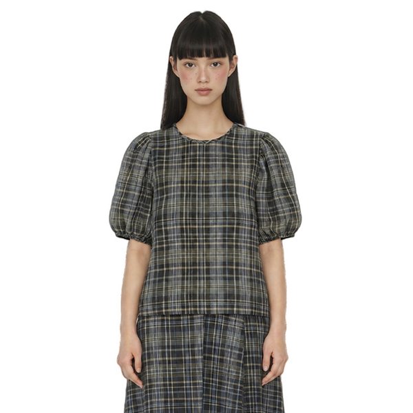 Linen Check Puff Blouse_Multi
