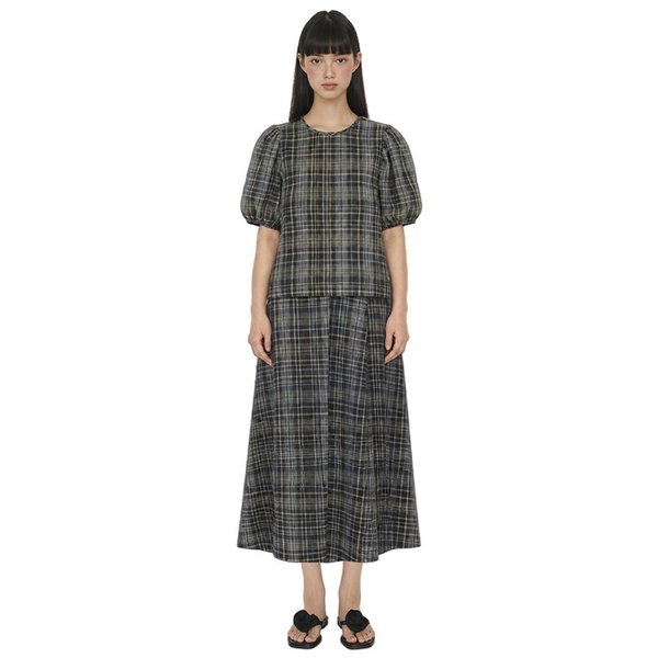 Linen Check Puff Blouse_Multi