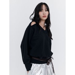 Damage V-neck sweatshirt_Black