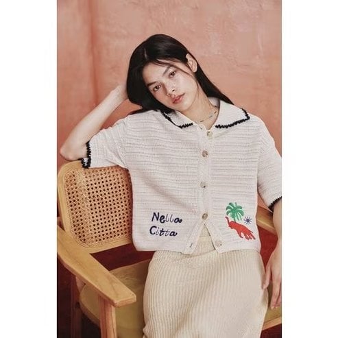 베네통 스카시 카라 자수 니트 가디건 BAKCF2531