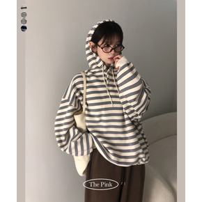 / 꾸비 오버핏 멀티 스트라이프 버튼 양기모 후드티