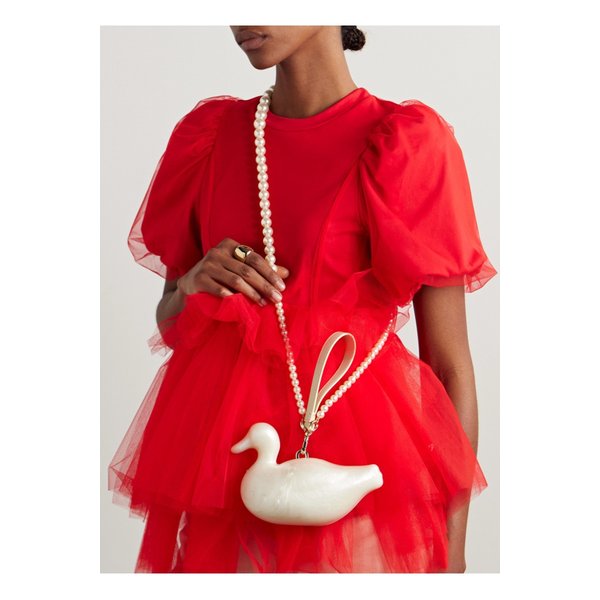 덕 인조 진주 장식 가죽 트리밍 아크릴 클러치 화이트 1647597359693815