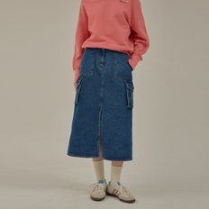 Cargo denim long skirt_Blue