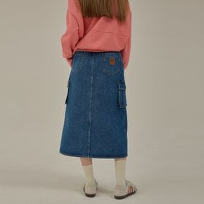 Cargo denim long skirt_Blue