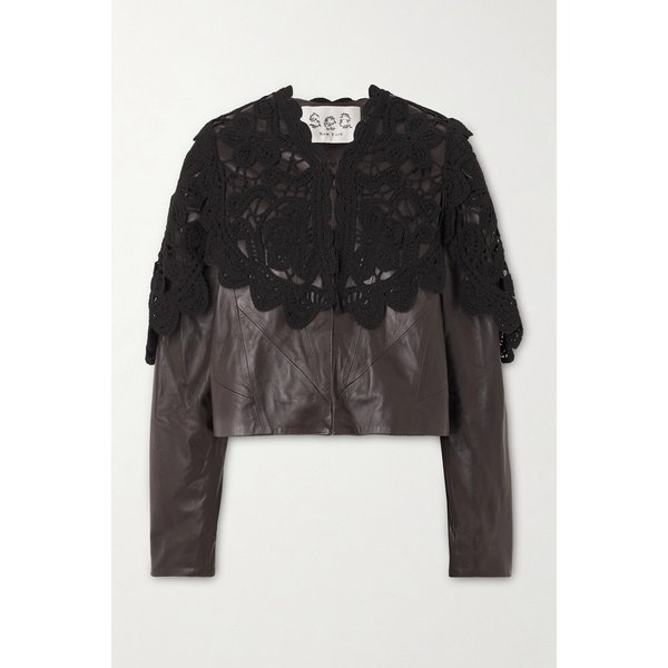 그웬 크롭 스캘럽 크로셰 트리밍 가죽 재킷 46376663162969454