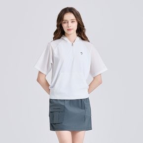 여성 우븐 배색 하프집업 후드 반팔 티셔츠 화이트 CHE2WST2636WH