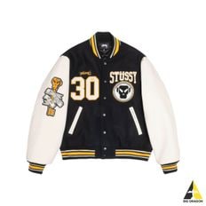 스투시 x 골디 메탈헤즈 30 바시티 자켓 블랙 Goldie Metalheadz Varsity Jacket Black