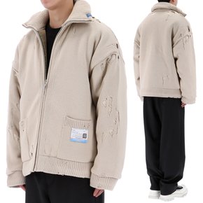 국내배송 23FW 미하라야스히로 디스트레스드 집 니트 패딩 가디건 A11CD501 BEIGE