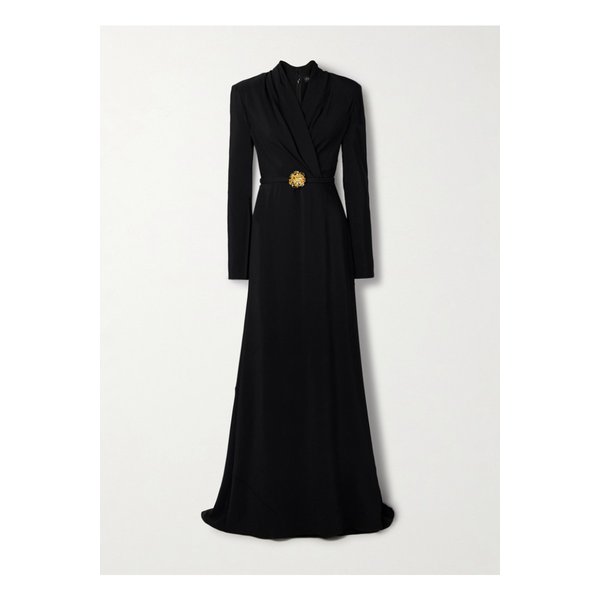 오스카 드 라 렌타 랩 이펙트 장식 크레이프 가운 블랙 46376663162912586