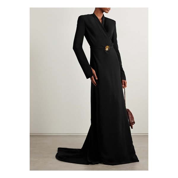 오스카 드 라 렌타 랩 이펙트 장식 크레이프 가운 블랙 46376663162912586