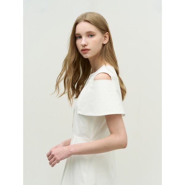 Cape layered long dress - white