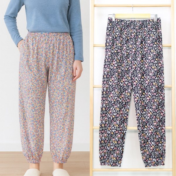 기모 플라워 밴딩 시보리 팬츠 여성 겨울 잠옷바지 홈웨어 빅사이즈 고무줄 편한