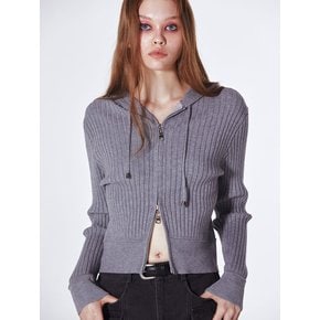 Kniited Zip Up Hoodie Cardigan (GRAY)