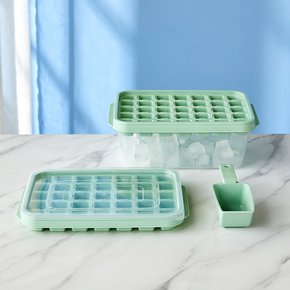 한번에 편리한 아이스트레이 35칸 2단세트 보관통 스쿱포함 그린 제오닉