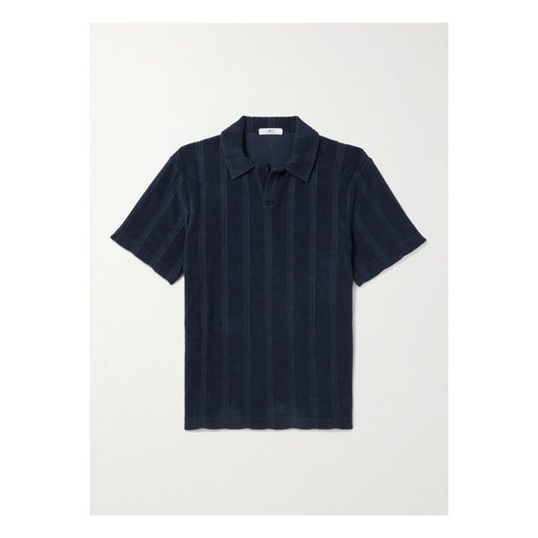 스트라이프 테리 코튼 폴로 셔츠 블루