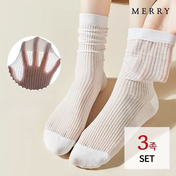 미미 시스루 골지 롱삭스 3족 세트/여름 레이스 양말