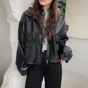 여성 데일리 시크 무드 블랙 가죽 자켓