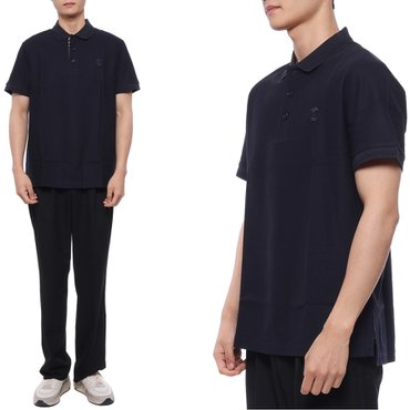 버버리 23SS 남성 모노그램 자수 폴로 반팔티셔츠 (8055227 COAL BLUE 23S)