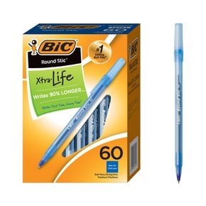 BIC 라운드 스틱 엑스트라 라이프 볼펜 중자 (1.0mm) 블루 60개들이 (GSM609-블루) 1팩