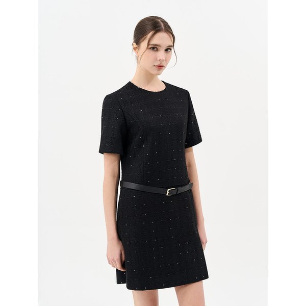 트위드 벨트 미니 드레스_BLACK