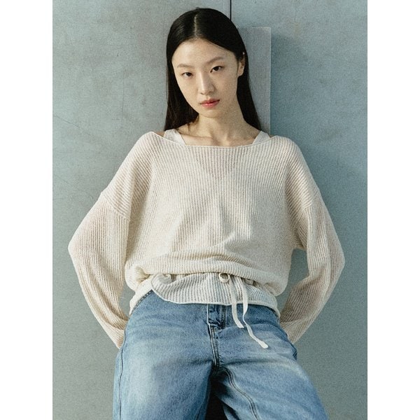 린넨 오버핏 레이어드 니트 세트_OATMEAL