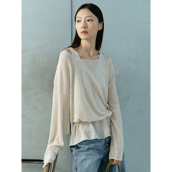 린넨 오버핏 레이어드 니트 세트_OATMEAL