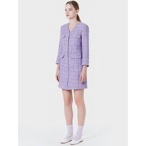 V-NECK TWEED SLIM DRESS LILAC MBCSOP004LC