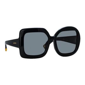 x Linda Farrow Carre Rond Square Sunglasses (Black/ Yellow Gold/ Grey)