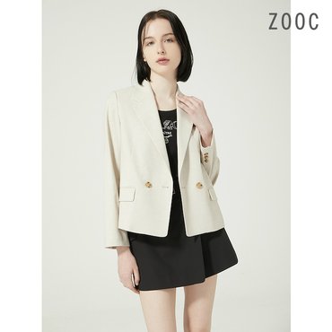 ZOOC 린넨 블렌드 잔체크 더블 재킷 BE_Z232MSF110