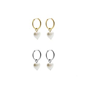 [Surgical] Pearl Heart Ring Earrings