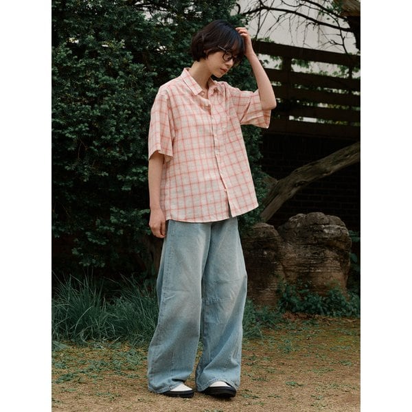 컨트리 루트 체크 하프 셔츠_Red