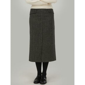 헤링본 트임 스커트_Black
