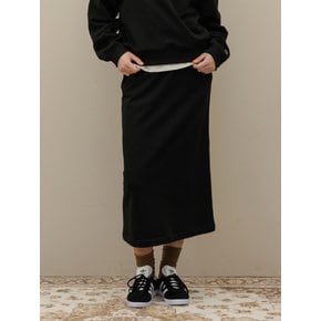 String banding cotton Long skirt_Black